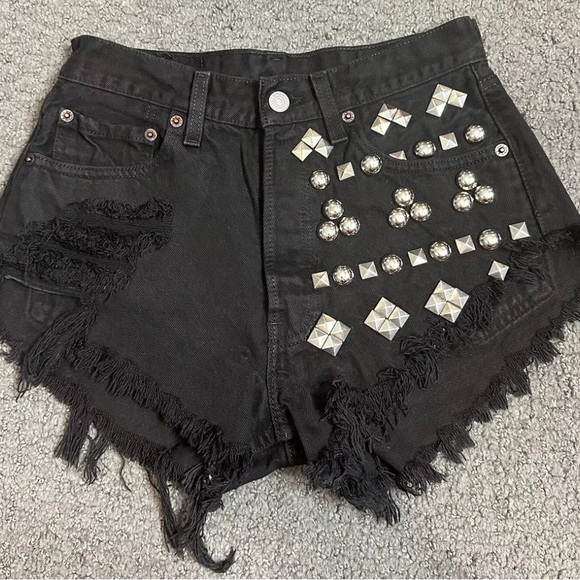 Runwaydreamz Black Studded Jean Shorts Size XS